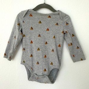 Baby GAP grey long sleeve onesie with holiday bears wearing scarves